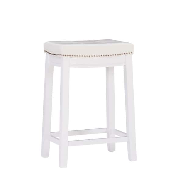 Linon Home Decor Concord 26.5 in. White Backless Wood Counter Stool with Faux Leather Seat