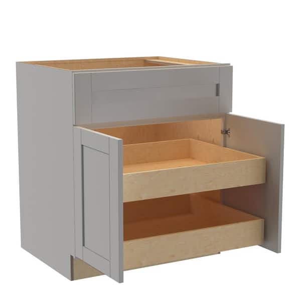 Home Decorators Collection Washington Veiled Gray Plywood Shaker Assembled Base Kitchen Cabinet FH 2 ROT Soft Close 30 in W x 24 in D x 34.5 in H