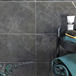 Marmo Dark Gray 11.81 in. x 23.62 in. Polished Marble Look Porcelain Floor and Wall Tile (11.62 sq. ft./Case)
