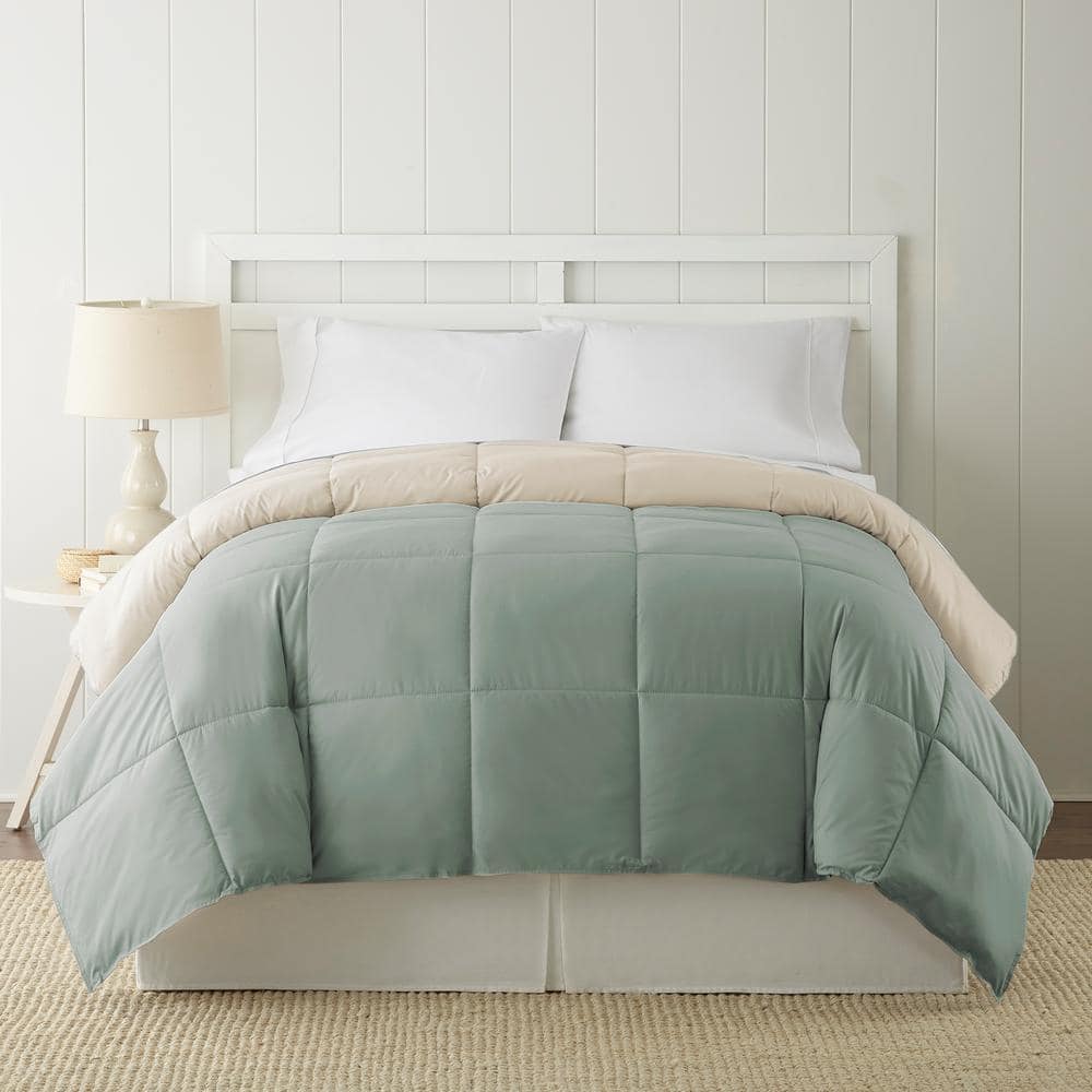 King Dusty Sage and Almond Reversible Microfiber Comforter Set