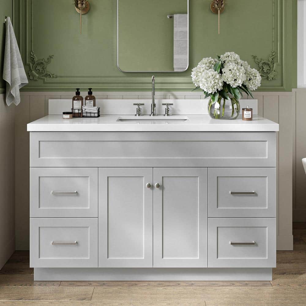 Gray 55" Freestanding Single Basin Vanity with Quartz Countertop