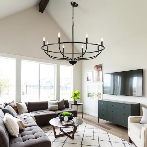 8-Light Black Modern Hanging Candlestick Linear Chandelier Lighting Fixture for Kitchen Island