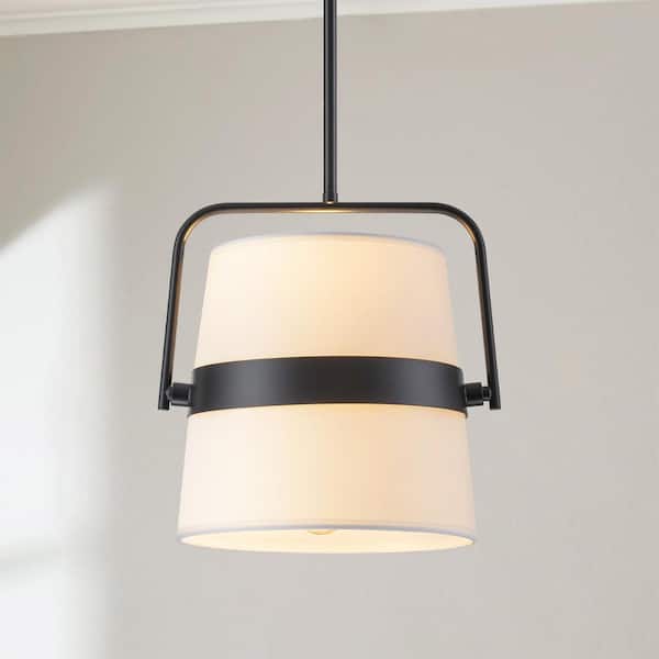 RRTYO Emest 2-Light Modern Traditional Black and White Drum Fabric Pendant Light