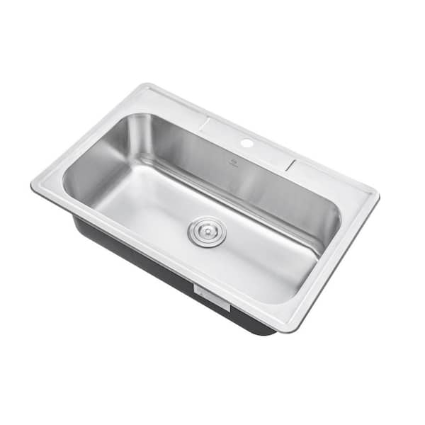 Topmount Drop-In 18G Stainless Steel 33 in. x 22 in. 1-Faucet Hole Single Bowl Kitchen Sink with Colander and Strainer