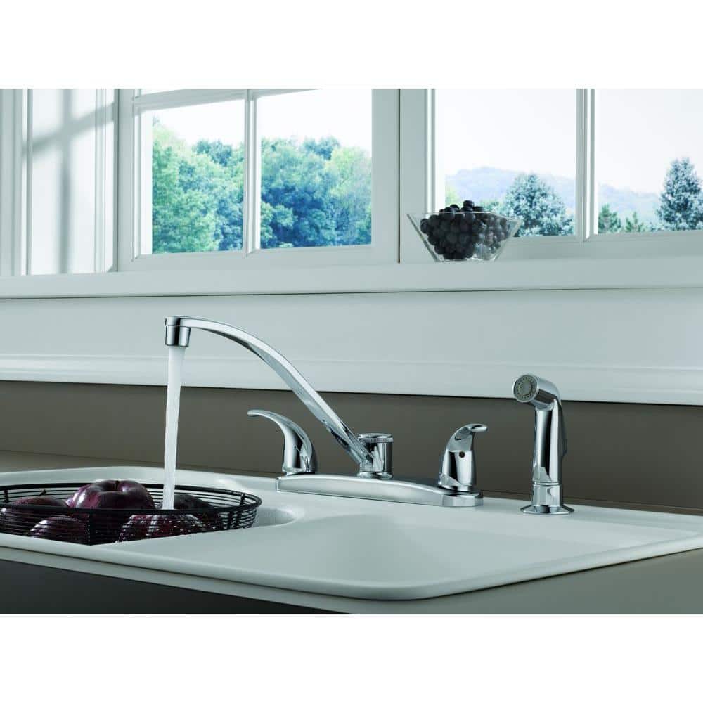 Chrome Transitional Double Handle Kitchen Faucet with Side Sprayer