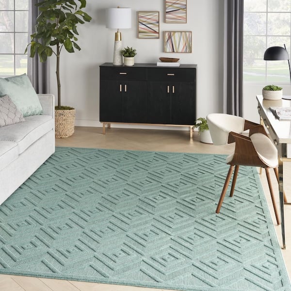 Versatile Aqua/Teal 8 ft. x 10 ft. Diamond Geometric Indoor Outdoor Area Rug