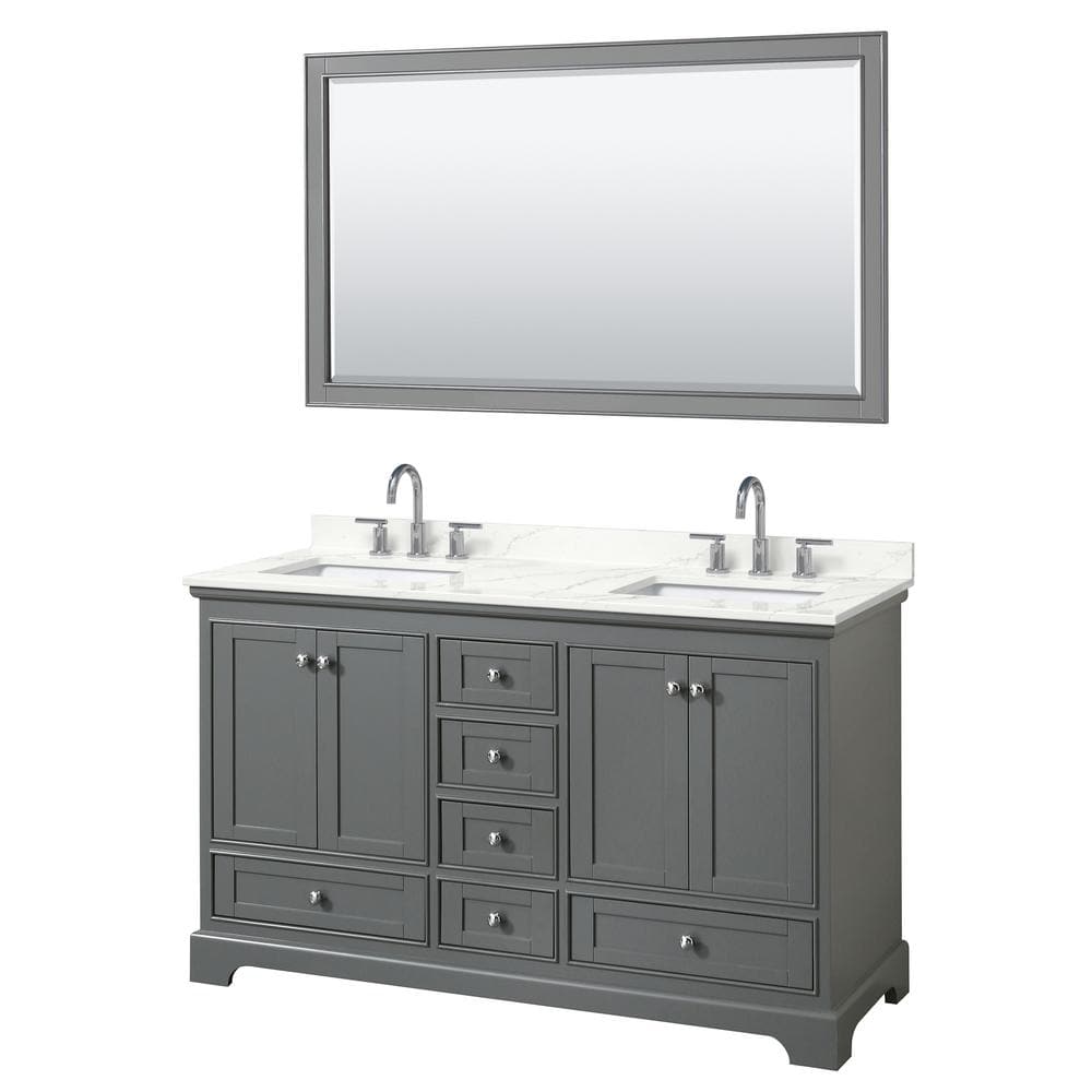 Wyndham Collection Deborah 60 in. W x 22 in. D x 35 in. H Double Bath Vanity in Dark Gray with Giotto Quartz Top and 58 in. Mirror, Dark Gray with Polished Chrome Trim -  840193384859