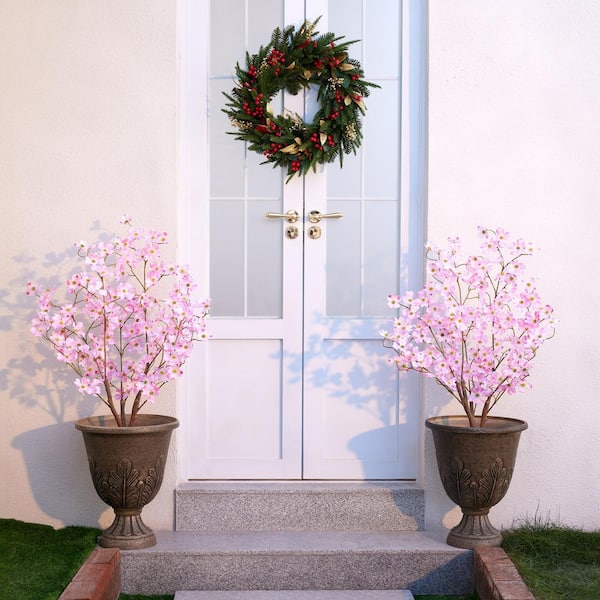 3 ft. Artificial Pink Dogwood Flowers with Pink Faux Flowers Indoor Outdoor for Home Decor Garden of 2