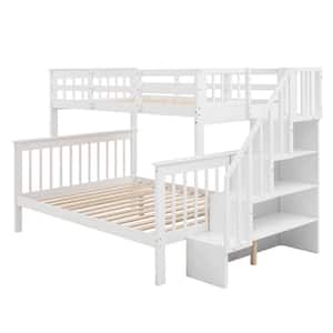 White Color Stairway Twin-Over-Full Bunk Bed with Storage and Guard Rail for Bedroom