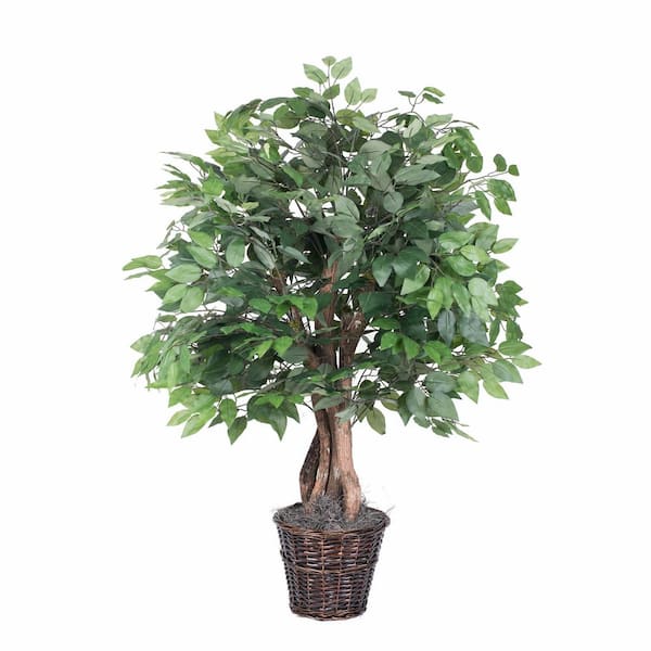 Vickerman 4 ft. Green Artificial Ficus Bush in Rattan Basket