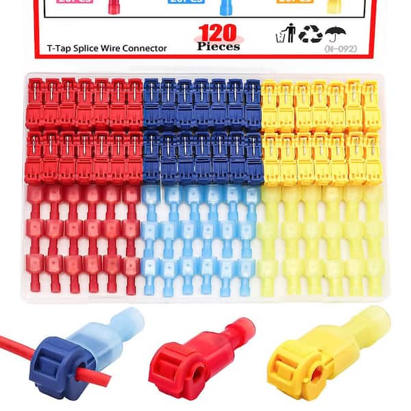 10 Amp 12-Volt Quick Splice T-Tap Wire Connectors with Male Spade Disconnects for Automotive (120-Pack)