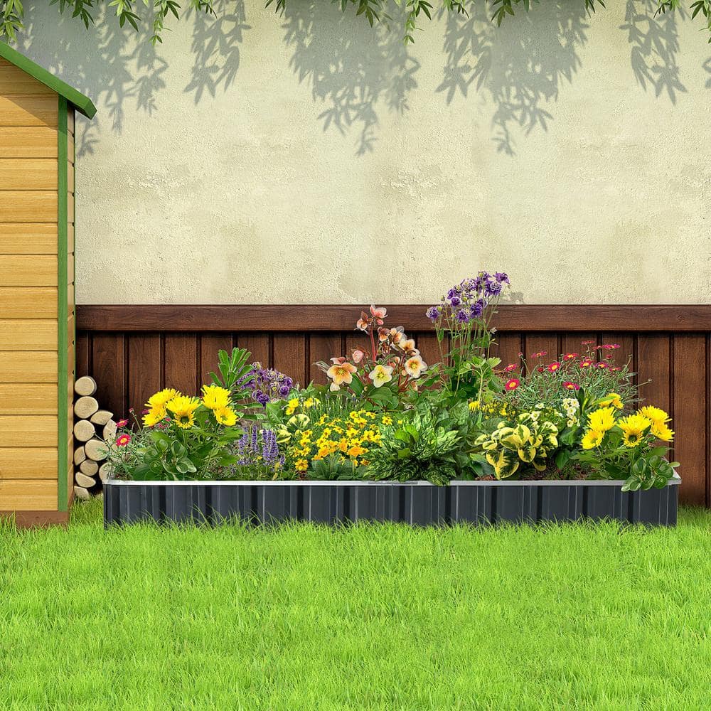 Dark Grey Metal Raised Garden Bed Planter Box