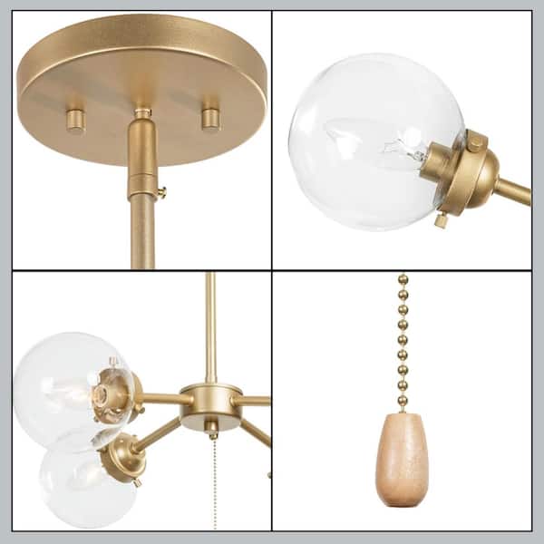 Uolfin Hepburn 4 Light Modern Brass Chandelier With Pull Chain Switch Fzy6rrhd23571a6 The Home Depot - Bedroom Ceiling Light Pull Cord