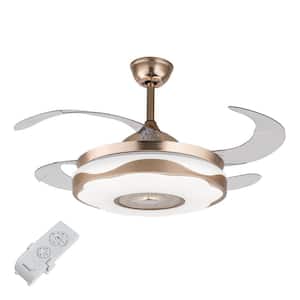 42 in. Integrated LED Indoor Gold Modern Ceiling Fan with Retractable Blades and Remote