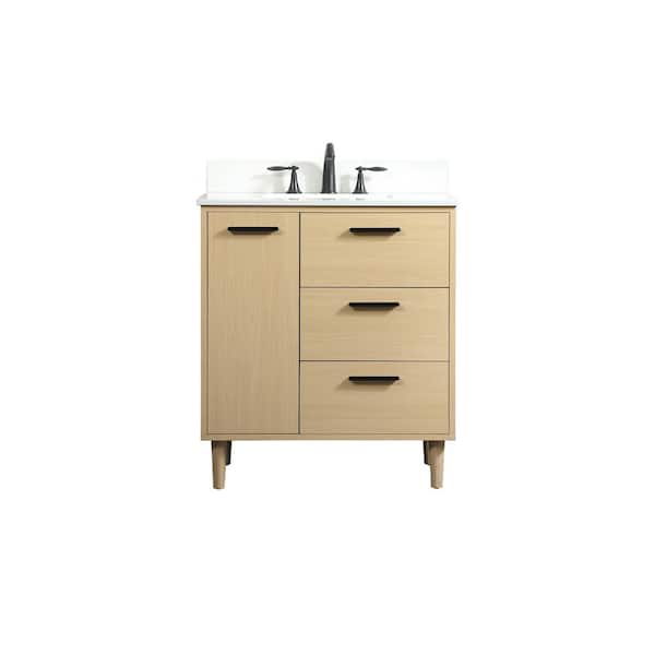 Unbranded Simply Living 30 in. W x 19 in. D x 34 in. H Bath Vanity in Maple with Ivory White Engineered Marble Top