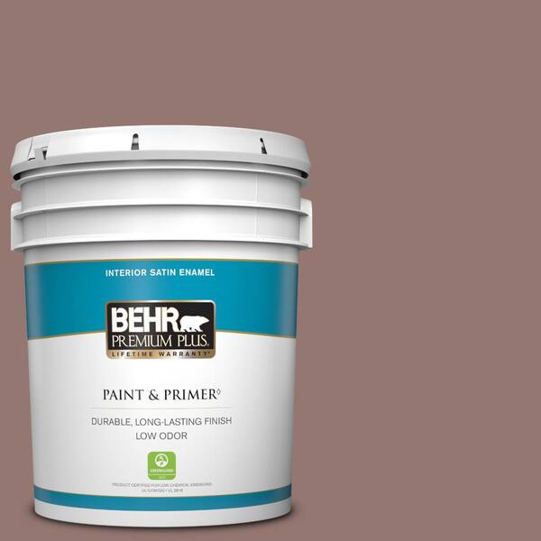 BEHR PREMIUM PLUS 5 gal. #710B-5 Milk Chocolate Satin Enamel Low Odor Interior Paint & Primer