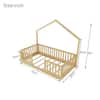 Dimensions of the pine wood bed frame with height measurements.