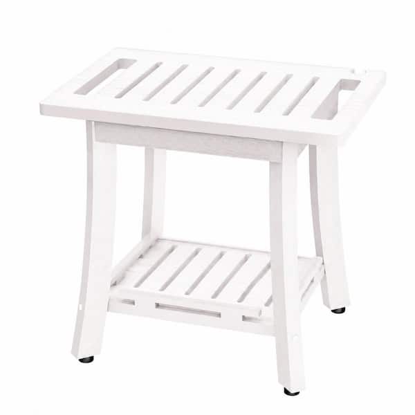HDPS Shower Bench for Inside Shower, 400LBS Seat with Two-Tier Storage Shelf, Handles and Drainage