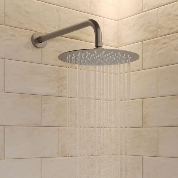 Pressure Balance Wall Mount 10 in. Round Double Handle 2-Spray Shower Faucet 2.5 GPM with Anti Scald in Brushed Nickel