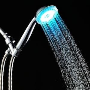 1-Spray 4.5 in. Single Wall Mount LED Lighted Handheld Shower Head in Polished Chrome
