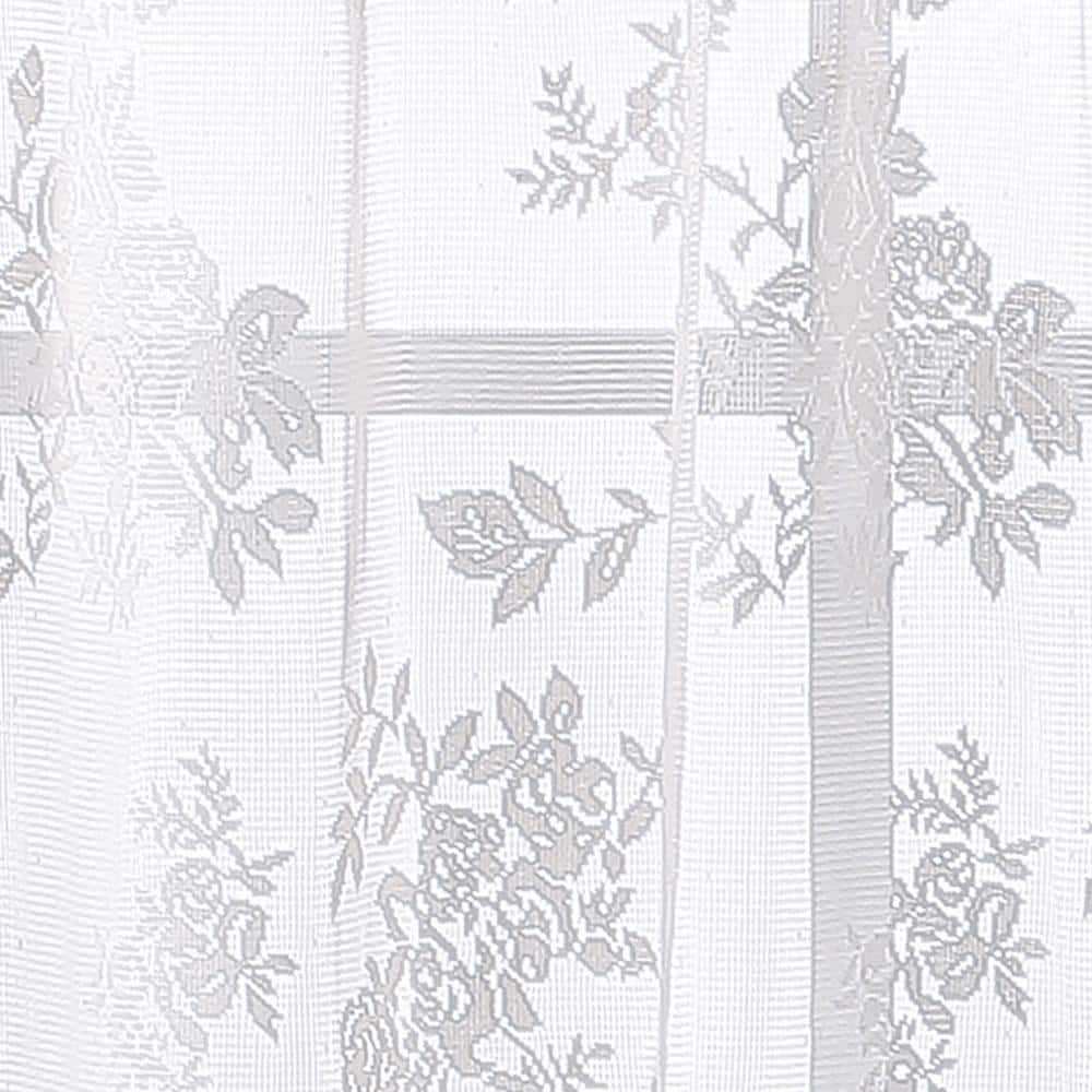 White Floral Lace Sheer Rod Pocket Tier Curtains, 56"x36"