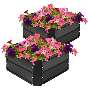 Metal Planter Box 24 in. x 24 in. x 12 in. Galvanized Steel Planter Boxes 2-Pieces Raised Garden Bed Kit, Black