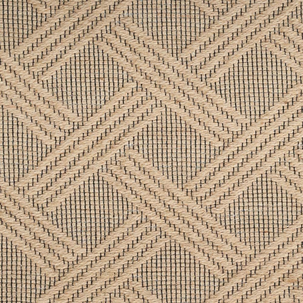 Natural Beige Geometric Flat Woven Washable Rug 5'3" x 7'3"