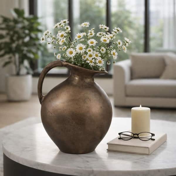 Liv & Skye 14.5 in. Bronze Metal Rustic Jug Decorative Vase 22969-02