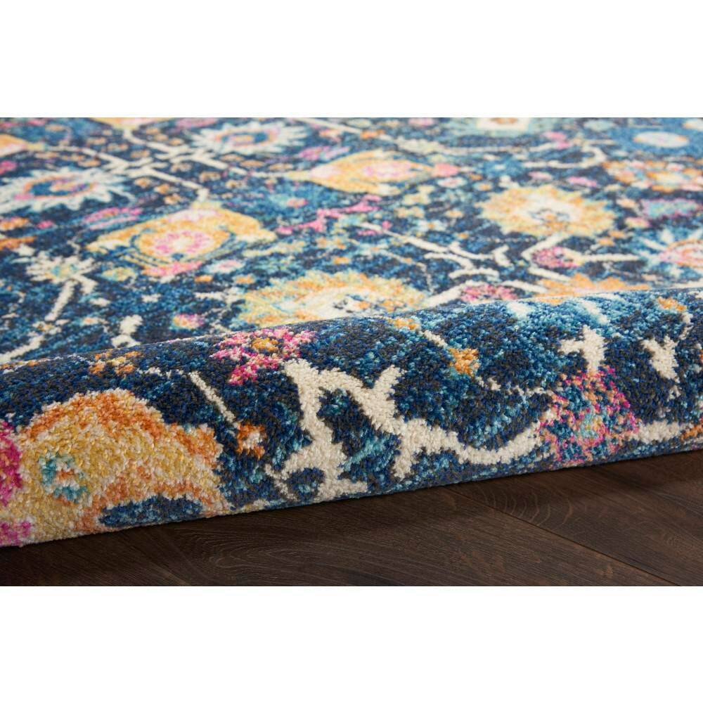 Bohemian Navy Floral Round Synthetic Area Rug - 5'3"