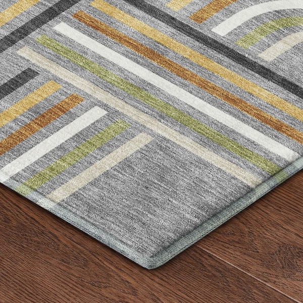 Mayfield Premium Machine Washable Abstract AMF2535 Gray 10 ft. x 14 ft. Area Rug
