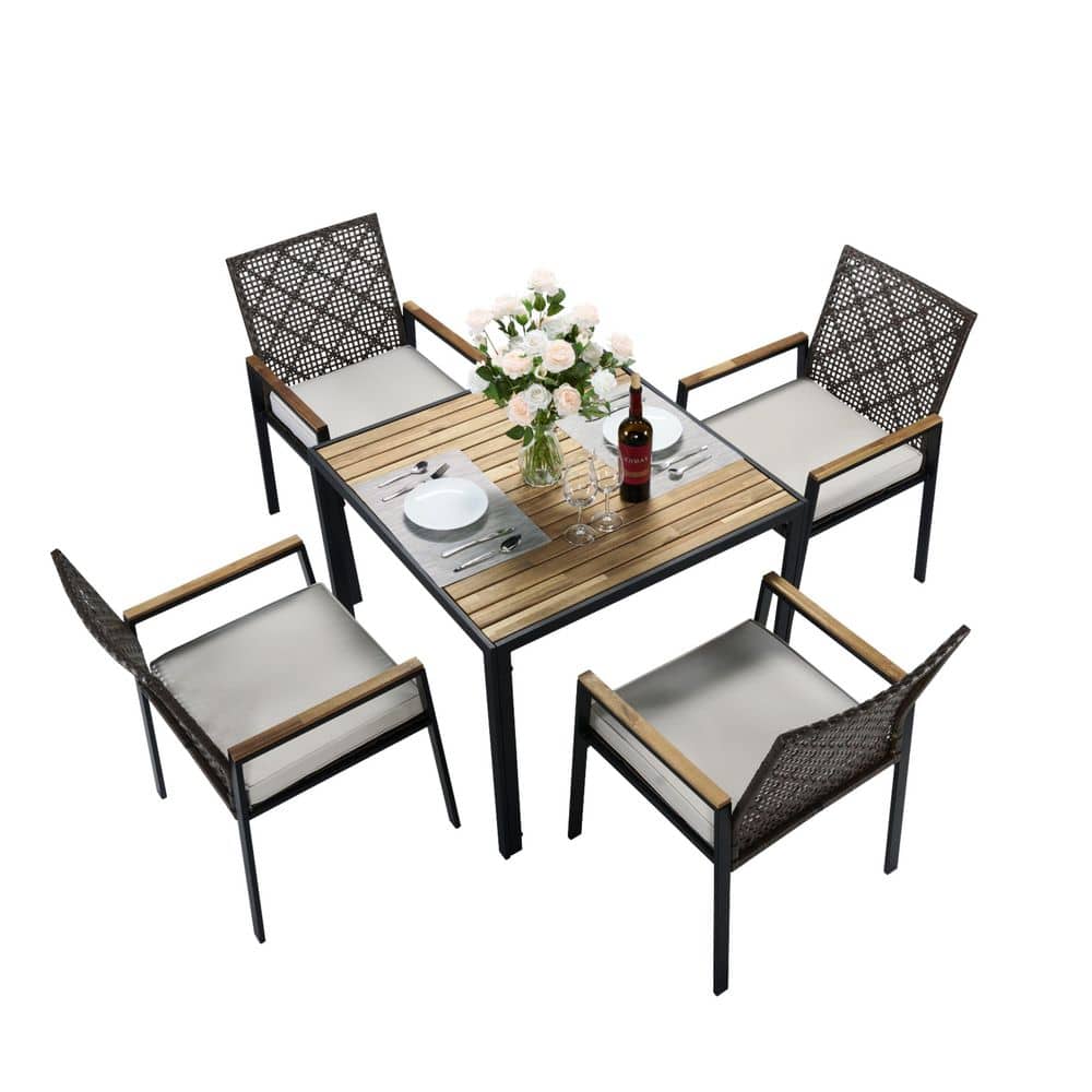 5-Piece Acacia Wood Outdoor Conversation Patio Furniture Set with Gray Cushions price history on PriceWatchPro