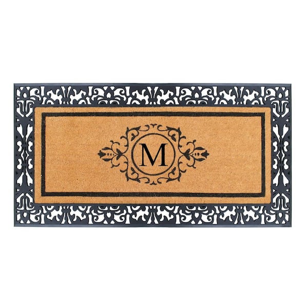 A1 Home Collections A1hc Welcome Floral Border Black 23 in x 38 in Rubber and Coir Dirt Trapper Large Doormat