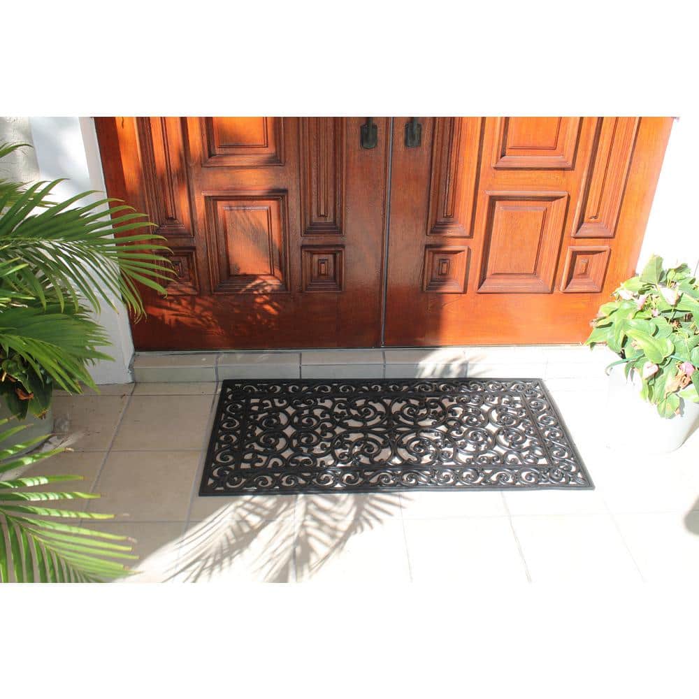 Audie Black Rubber Non-Slip Outdoor Entryway Mat, 24" x 48"