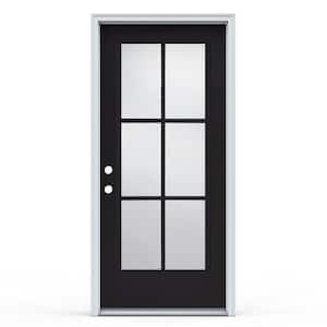 36 in. x 80 in. Right-Hand/Inswing 6-Lite Clear Glass Black Steel Prehung Front Door w/ White int Finish with Brickmould