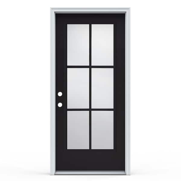 JELD-WEN 36 in. x 80 in. Right-Hand/Inswing 6-Lite Clear Glass Black Steel Prehung Front Door w/ White int Finish with Brickmould