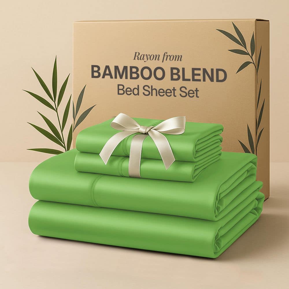 LDC LUX DECOR COLLECTION 4-Piece Sage Solid Color Microfiber and Bamboo Blend Full Sheet Set
