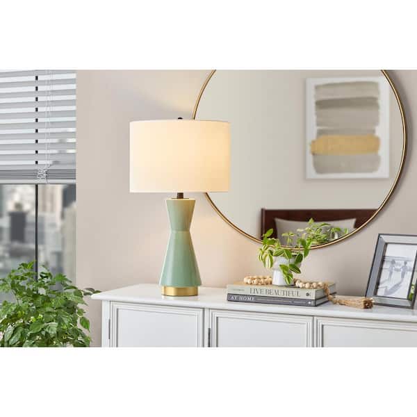 Hampton Bay Melbourne 24 in. Sage with Gold Accents Ceramic Table Lamp