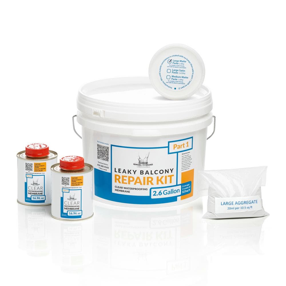 2.6 Gal. Large Leaky Balcony Repair Kit - Clear Waterproofing Membrane - Wa