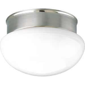2-Light Brushed Nickel Flush Mount with White Glass