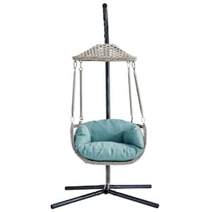 Gray with Blue Outdoor Hanging Swing Lounge Chair Soft Cushion and Armrest for Outdoor/Indoor