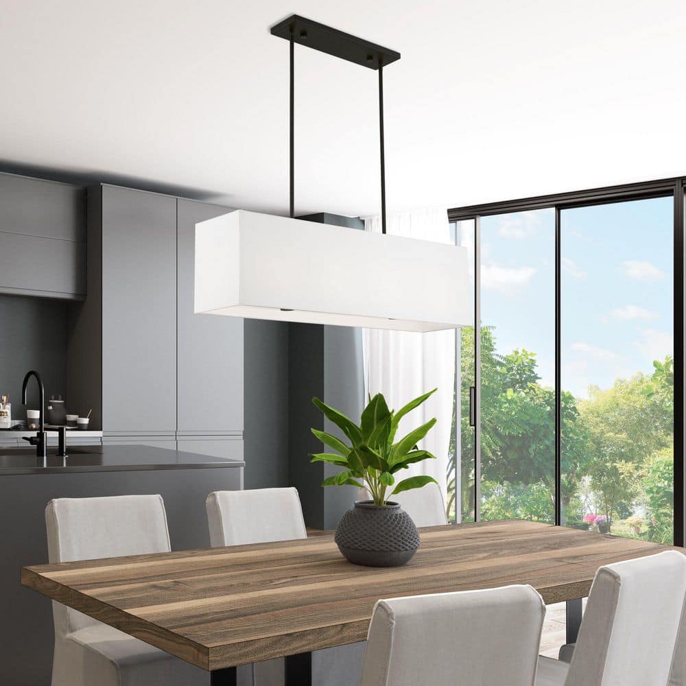 Summit Modern Linear Black Chandelier with Off-White Shade