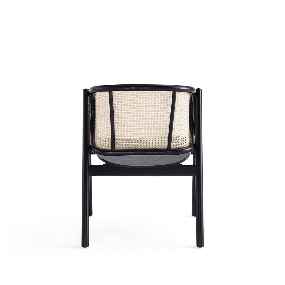 Elegant Ash Wood and Rattan Accent Chair in Black