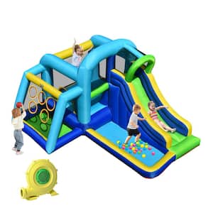 85.5 in. x 150 in. Blue Oxford ClothInflatable Bouncer Climbing House Kids Slide Park Ball Pit with 750-Watt Blower