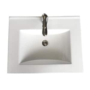 Bo 24 in. Square Drop-In Bathroom Sink in White with Overflow Faucet and Drain