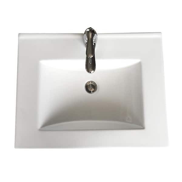 Bo 24 in. Square Drop-In Bathroom Sink in White with Overflow Faucet and Drain