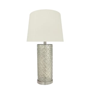28-1/2 in. Mercury Glass Table Lamp with Hardback Empire Shaped Lamp Shade in Beige