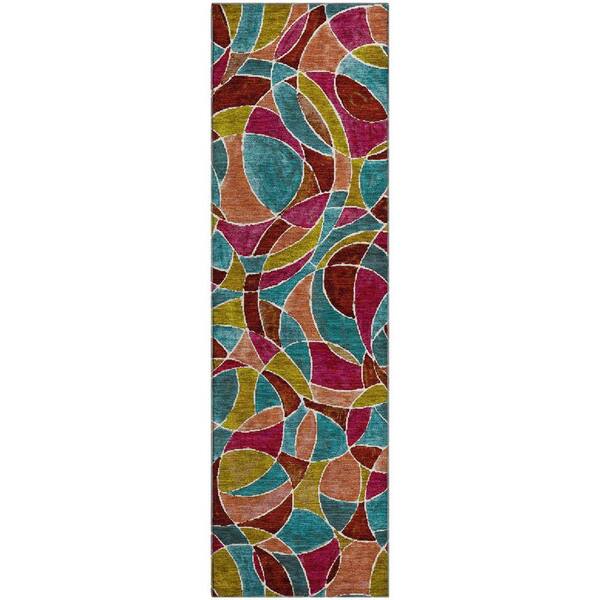 Mayfield Premium Machine Washable Abstract AMF2208 Merlot 2 ft. x 7 ft. Runner Rug