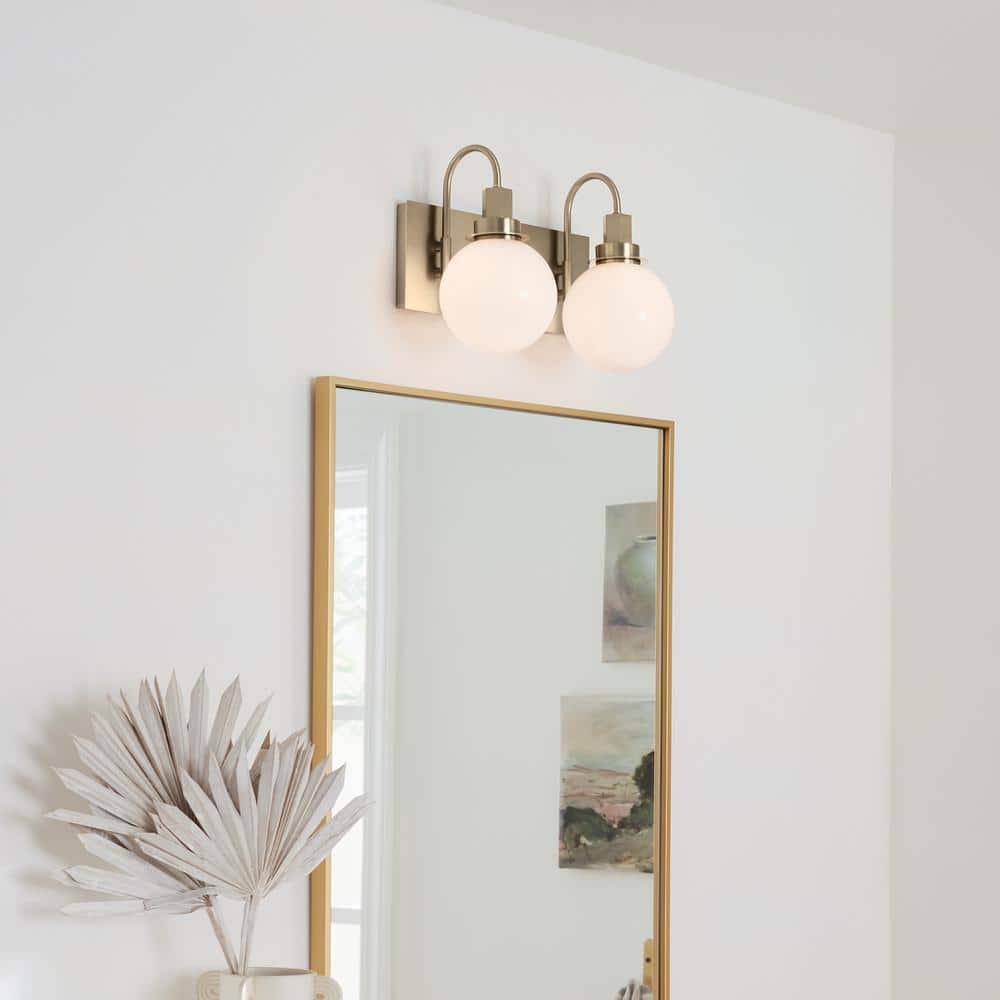 Champagne Bronze 14.25" 2-Light Vanity with Opal Glass