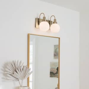 Hex 14.25 in. 2-Light Champagne Bronze Modern Bathroom Vanity Light with Opal Glass Shades