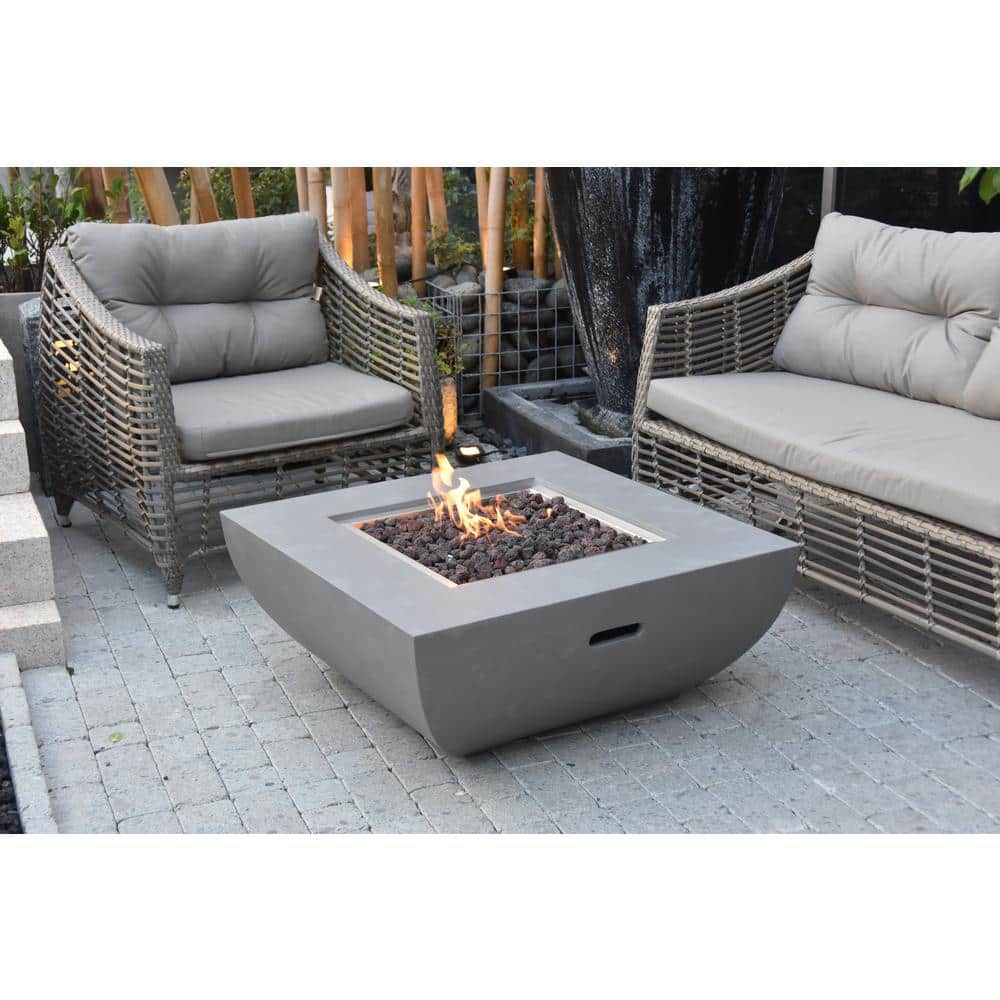 Gray 37 Inch Square Concrete Gas Fire Pit Table